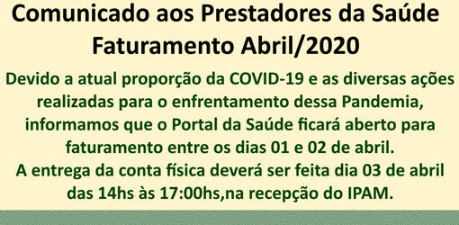 Ações Coronavírus - Alteração nos prazos de faturamento aos prestadores de serviço - Abril/2020